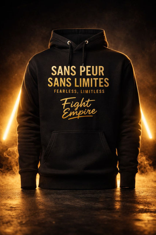 Pull à Capuche Noir – Édition Sans Peur, Sans Limites (Blanc/Orange)